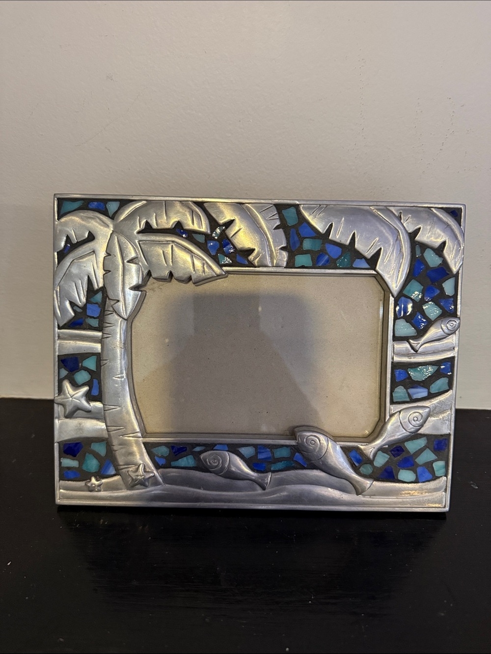 Silver Palm Mosaic Photo Frame in Blue and Teal